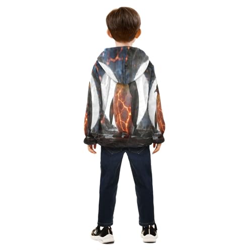 Lava Penguin on Rocky Ground Toddler Fleece Jacket Girl Boys Hooded Fleece Jacket Coat Warm Outwear Zip-up 3-10T4