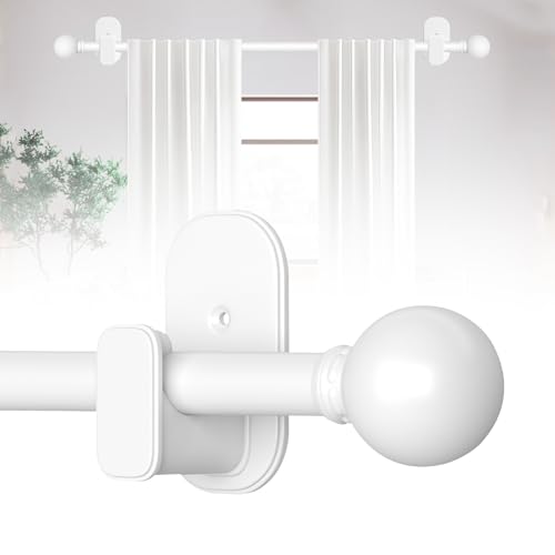 TKZTKZ Curtain Rods No Drilling for Windows 32 to 45 Inch:No Drill Small White Curtain Rod with Adhesive Brackets for Bedroom,5/8" Apartment Renter Friendly Adjustable Drapery Rods Easy Install