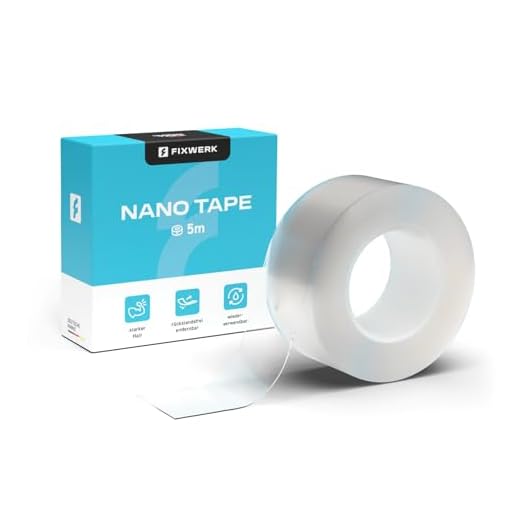 FIXWERK Nano Tape | transparentes Klebeband mit extra starker Haftung | wiederverwendbar | wasserfest | durchsichtiges Mehrzweck Klebeband für Heim, Schule und Büro, 5m x 3cm x 0,5mm (Einseitig)