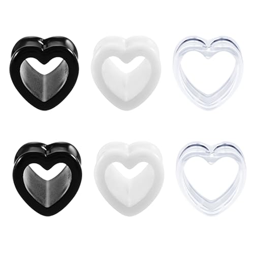 AVYRING Dilatador de Oreja Flexible de Silicona, Kit de Estiramiento en Forma de Corazón con Colores Transparente, Negro y Blanco, Joyería de Expansión de Agujeros de 8mm para Mujeres y Hombres