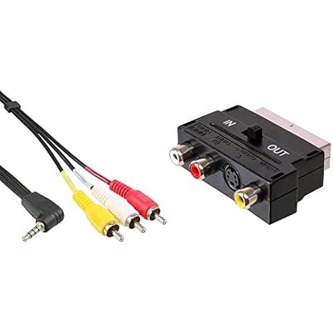 InLine 89600 Audio/Video Kabel, 3,5mm 4pol Stecker auf 3x Cinch für Digitalkamcorder, 1,5m & PremiumCord Adapter Scart-3x Cinch + S-Video Cover