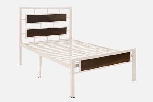 Image of Zeek Metal Extra Single Size Bed Without Storage | Wrought Iron Single Bed with Headboard & Footboard| Sturdy Powder Coated Platform Cot for Bedroom (Zeek Ivory)