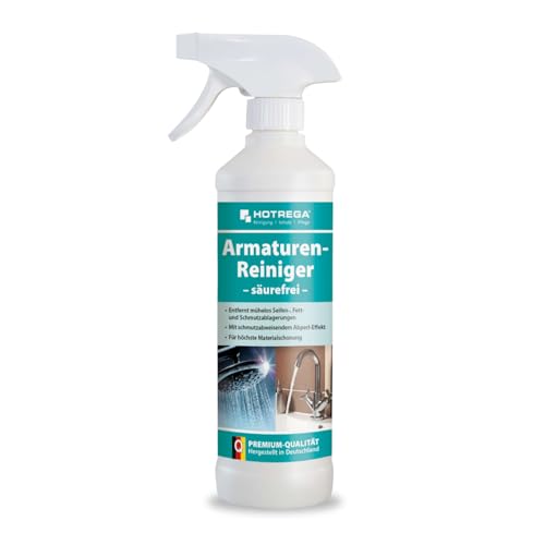 HOTREGA Armaturen Reiniger 500 ml | Säurefrei & materialschonend | Wasser- & schmutzabweisender | Für Chrom, Edelstahl und vergoldete Oberflächen