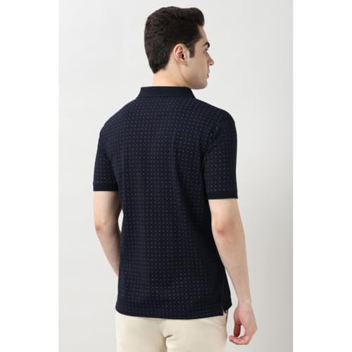 Image of Peter England Men's Cotton-Polyester Micro Matrix Polo Shirt - Casual Wear | Minimal & Modern