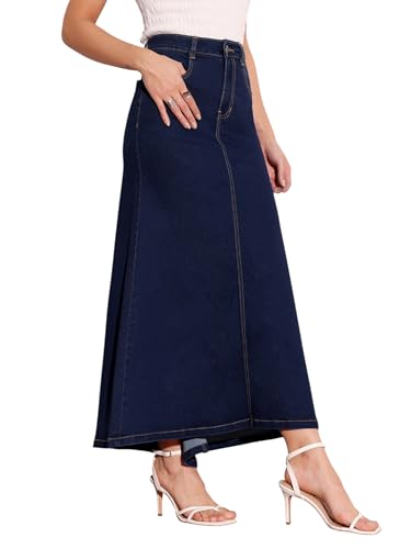 Jupe maxi en denim de coton extensible haut de gamme taille haute