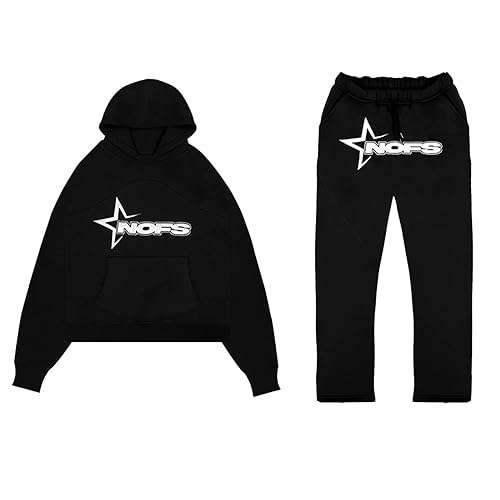 NOFS Jogginganzug Streetwear Buchstaben Drucklose Hoodies und Jogginghosen Tracksuit für Herren Y2K Männer Hip Hop Hose Trainingsanzüge Pullover Lässig Oberteile und Sporthosen