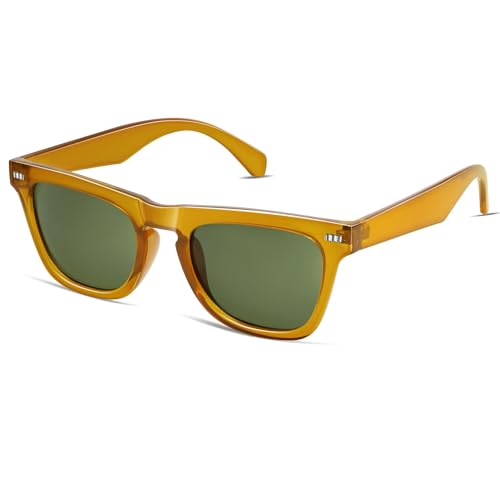VANLINKER Trendy Square Sunglasses for Women Men Fashion Retro Style VL9819, Amber/Green