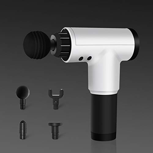 Luckywing Pistola de Masaje Muscular, Masajeador de Músculos de Tejido Profundo, 4 Cabezas de Masaje, Ultra Silenciosos para Relajación Recuperación Fatiga (Blanco)