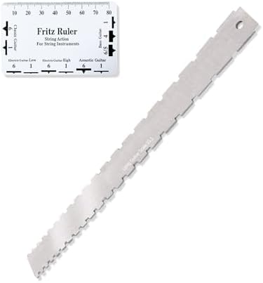 String Action Ruler and Notched Straight Edge – Stainless Steel Guitar Setup Tools for Electric and Acoustic Guitars, Bass, Luthier Tools for Guitar Maintenance