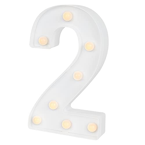 Image of Restaurantware Illumify 7.1 x 1.2 x 8.7 Inch Light Up Number 1 Durable Marquee LED Light - Number 2 Touchproof White Plastic Party Light Keyhole Slot For Parties Weddings Or Special Events