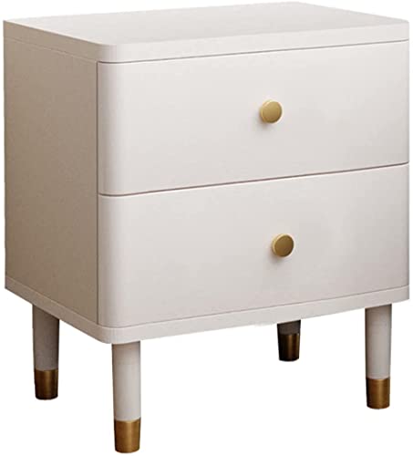 Meuble de chevet blanc et moderne, petit meuble de rangement pour studio et lit douillet
