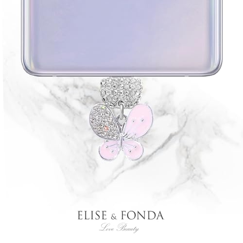 Petit Papillon rose en cristal ELISE & FONDA protecteur de port USB-C universel