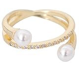 GALPADA Adjustable Pearl Cross Ring Vintage Open Band Fashionable Women Jewelry Finger Accessory for Party and Everyday Wear