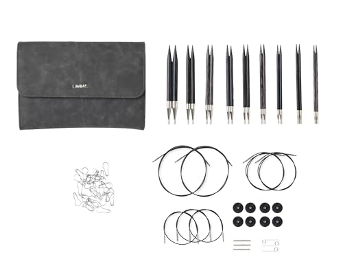 Image of Knit Picks Clark Wood Interchangeable Knitting Needles Set with Case | 9 sizes of 4.75 inch long knitting needles, sizes 4-11, includes cables, stitch markers, and endcaps.