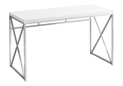 Monarch Specialties I 7205 Computer Desk, Home Office, Laptop, Work, Metal, Laminate, Glossy White, Chrome, Contemporary, Modern
