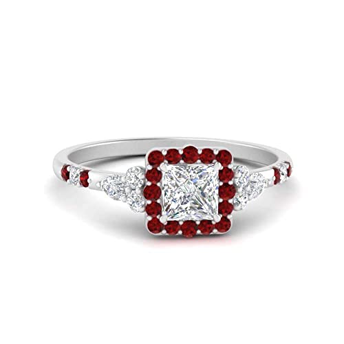 Image of Choose Your Color 925 Sterling Silver Princess Shape Petite Engagement Rings Halo Edwardian Engagement Ring Everyday Wedding Jewelry Handmade Gifts for Wife : US Size 4 to 12