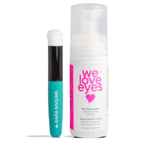 We Love Eyes - Tea Tree Water Eyelid Foaming Cleanser + Eyelid Margin Brush - Eyelash Extension Cleansing Kit, 100% Oil Free, Cruelty, Paraben & Sulfate Free.