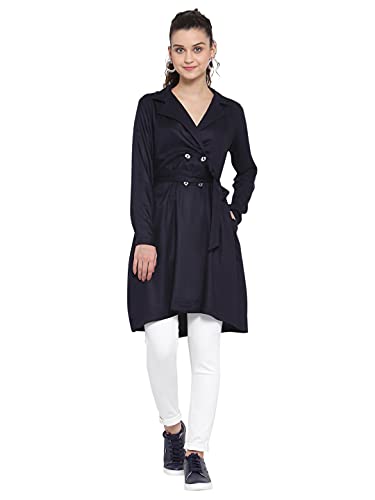 Image of Style Quotient Women Black Solid Double-Breasted Trench Coat