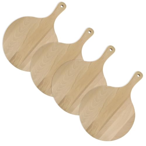 Fackelmann 9925050 Lot de 4 planches à pizza, planche en bois, planche à découper, planche ronde, 4 planches à découper rondes, Bois, 30 cm, Marron 9