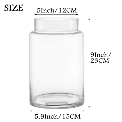 Miniatura 6 de Kayletin Jarrón Grande De Cristal, Jarrón De Cristal Transparente Para Flores, Jarrones Grandes Para Ramos, Jarrones Grandes De Boca Ancha Para Decoración Del Hogar, Boda, Salón, Oficina, 23 Cm