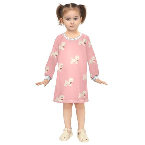 Bichon Frise Girls Dresses Long Sleeve Sweatshirt Dress for Girls Winter Toddler Casual A Line Dresses Size 2-8T4
