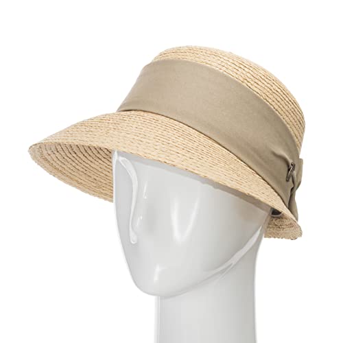 Ultrafino Golf Visor Scoop Panama Straw Hat Womens Khaki Hatband Small #TOP2