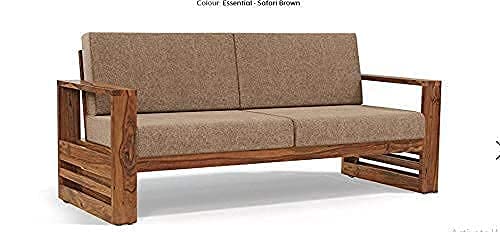 Image of K L FURNITURE Kl Furniture Wooden 5 Seater Sofa Set For Living Room 3+1+1 Seater Sofa For Office & Lounge Five Seater Sofa Set With Side Magazine&Newspaper Holder,For Home Natural Finish,Cream