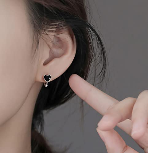 Reffeer Solid 925 Sterling Silver Love Heart Hoop Earrings for Women Teens Black Heart Hoop Earrings Huggie2