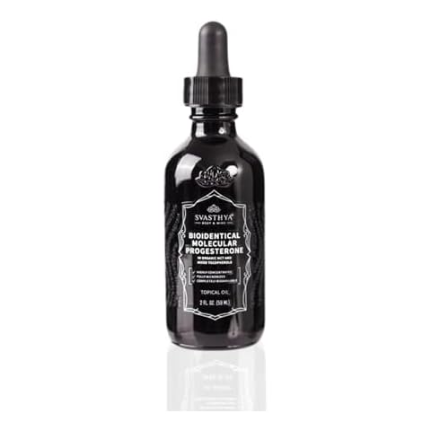 Svasthya Body & Mind Molecular Progesterone Liquid - Hormonal Balancing Oil, Menopause Relief, All Natural Derived from Mexican Yam - 5.5% Progesterone for Women Vitamin E Oil - 2 Fl Oz Cover