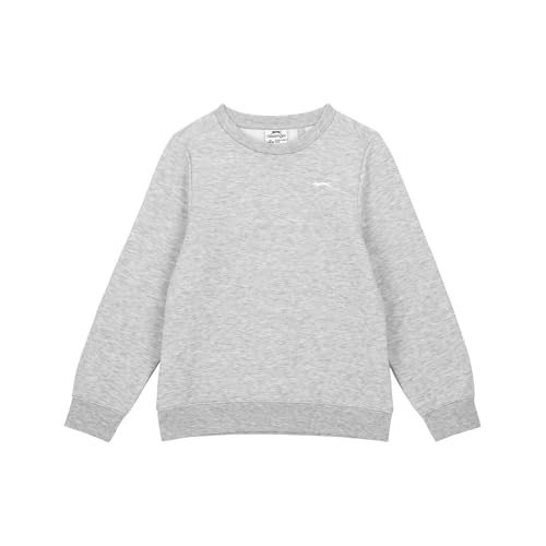 Image of Slazenger Kids SL Flc Crew Neck Jumper Juniors Long Sleeve Casual Sweatshirt Top Grey Marl 11-12 (LB)