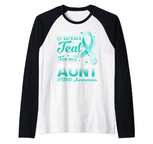 I Wear Teal For My Aunt PTSD Awareness Ribbon Raglan Baseball Tee