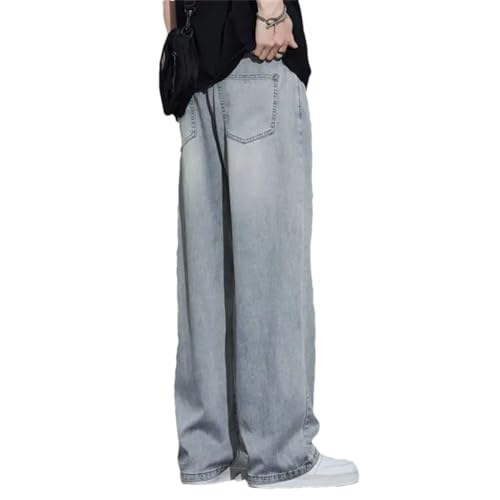 Men's American Straight Leg Lyocell Jeans Loose Thin Pants Washed Retro Blue Jeans