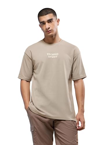 Image of TECHNOSPORT Men Printed Oversized Round Neck T-Shirt with COTFLEX, Dry Fit Sports Tee, Oversized Activewear T-Shirt for Gym, Running, Sports & Casual Wear