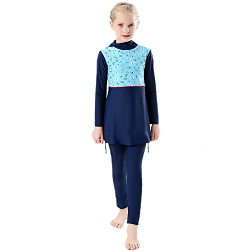 Image of Islamic Swimsuit for Girls 2-Piece Full Cover Hijab Top Burkini Pants Modest Muslim Swimwear Beachwear Bathing Suit