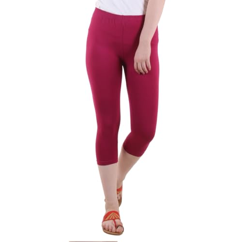 Image of DIAZ Women Cotton Stretchable Capri | Slim /Regular Fit | Breathable Yoga, Gym & Lounge Wear | High-Waist Stretchable 3 /4 Length Leggings with Wide Waistband - Pack of 1