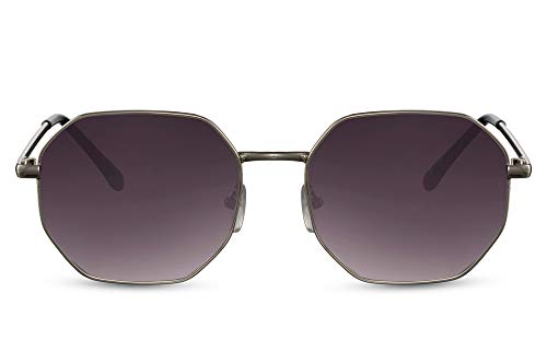 Cheapass Gafas de sol Octogonal Festival Estilo Vintage Metal plateado con lentes degradados Hombre Mujer protegido UV400 Cover