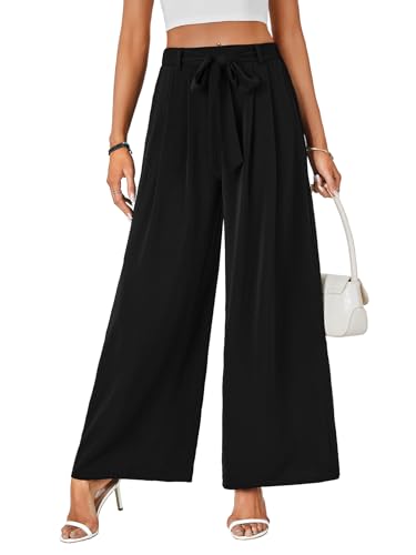 LYANER Women's Casual Loose Elastic Tie Knot Waist Wide Leg Pants Trousers with Pockets2