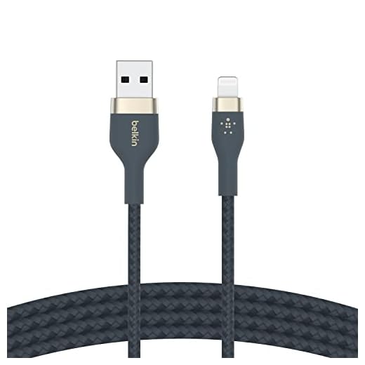 Belkin BoostCharge Pro Flex Braided USB Type A to Lightning Cable (2M/6.6FT), MFi Certified Charging Cable for iPhone 14, 13, 12, 11, Pro, Max, Mini, SE, iPad - Blue