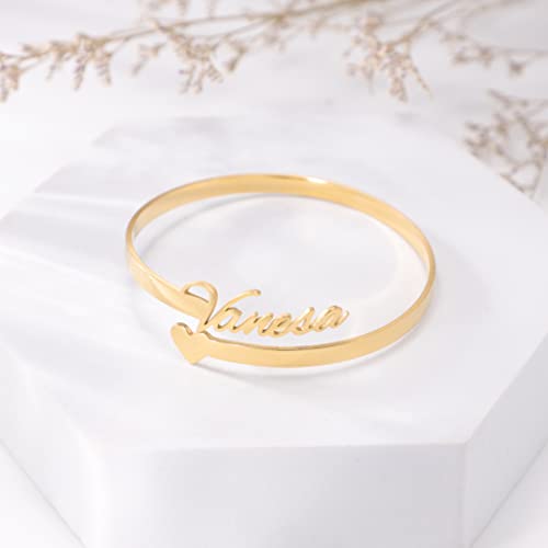 Jecivila Personalized Name Bracelets, 18K Gold Custom Engraved Name Cuff Bangle Bracelets For Women, Girls, Mom, Daughter, Personalized Jewelry Gifts For Her #TOP2