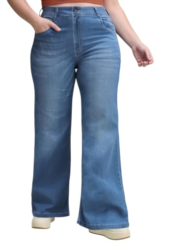 Image of Miss Chase A+ Women's Wide-Leg High-Rise Regular-Length Stretchable Cargo Denim Jeans
