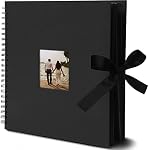 Juvale Spiral-Bound Album de scrapbook - Ruban en soie pour le mariage - Albums photo en papier noir durable - Kit complet de fournitures de scrapbooking, 80 Pages - 12.25 x 12.25 dans, noir
