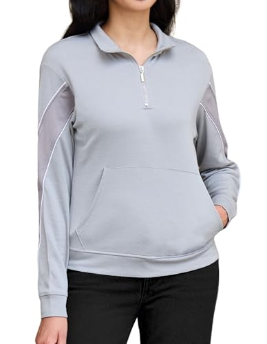 Leadhalo Merino Wool Quarter Zip Pullover Women For Athletic, Buttery Soft Collared Cozy Sweatshirts For Women With Pockets Grey M