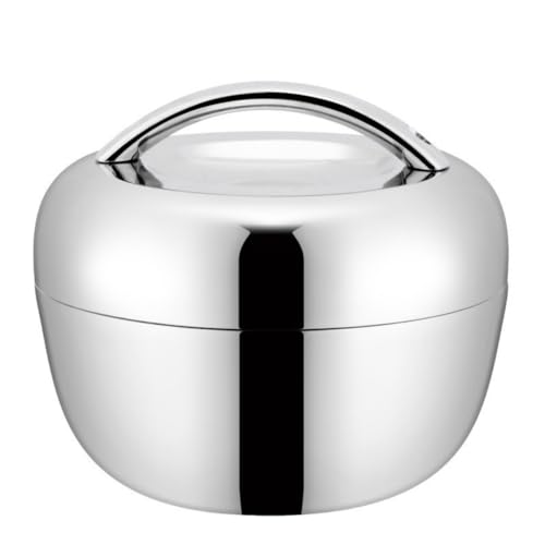 Effonek アップルラウンドランチボックス ステンレス製断熱ランチボックス 仕切り付きで持ち運びに便利 通勤・通学に最適 (スチール製の蓋とシルバーのハンドル,1000ML)