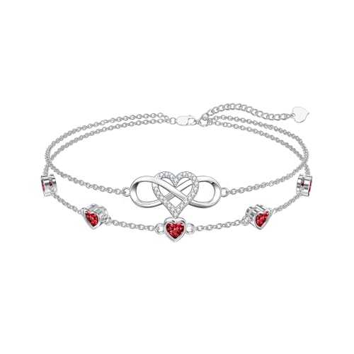 Image of Dorunmo 925 Sterling Silver Infinity Heart Birthstone Anklet Bracelets for Women Best Mother's Day Birthday Jewelry for Wife Girlfriend Mom Her