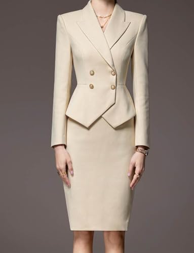 Women's 2-Piece Suit Double Breasted Jacket Skirt Set Business Formal Work Outfits4