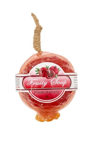 Luffa Seife Granatapfel – Handgemacht in Thailand – ca. 90g – Peelingseife mit natürlichem Luffaschwamm – Bodyscrub & Duftpflege – Vegane Körperseife