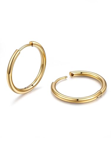 PROSTEEL Mens Hoop Earring 16mm 14K Gold Hoop Earrings for Men Hypoallergenic & Waterproof Stainless Steel Huggies Earring Jewelry with Gift Box