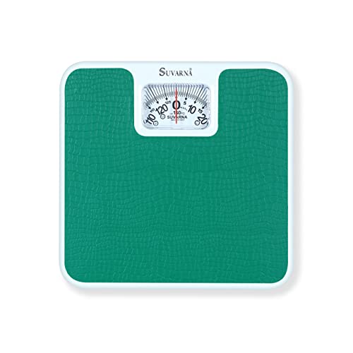 SUVARNA,s Manual Analog Mechanical BR 9011 ELEGANT Iron, Metal Body Weight Machine in Square Shape with Rotating Dial Display, Capacity 130KG, Fitness Weighing Scale with anti skid PVC rexine (GREEN)