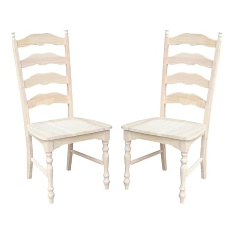 IC International Concepts Set of 2 Maine LadderBack Chairs Dining/Kitchen/Study/Balcony, Solid Wood, Parawood Construction, 42.1"H, Ready to Paint or Stain in Any Color, Unfinished Cover
