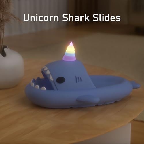 Zureto Unicorn Shark Slides Luminous Unicorn Fun Shark Slippers For Women Summer Thick-Soled Material Couple EVA3